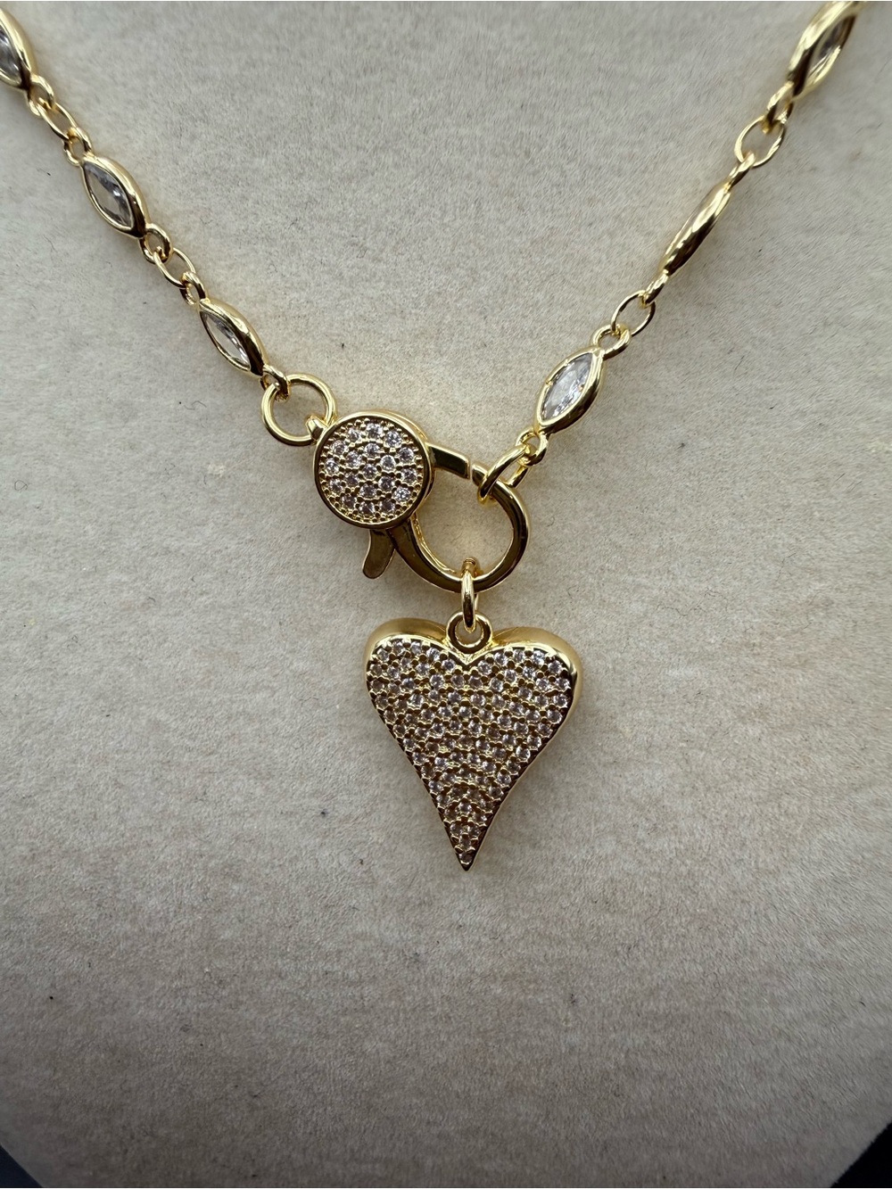 Gold Heart Pendant lumi Necklace with marquis clear stones